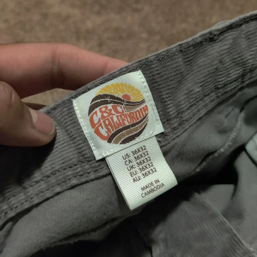 C&C California Men's Corduroy Pants‎ Vintage Wash Gray Size 35 x 30 Jeans
